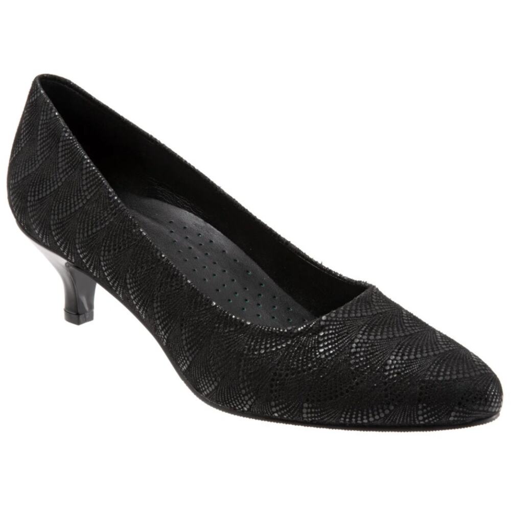 Trotters Pump WMNS 8.5M Black Kiera Waves Leather Kitten Heel Comfort Dress Shoe